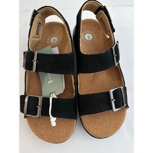 Fall‎ Trending Suede Cork Sandals Adjustable Buckles Black 7.5